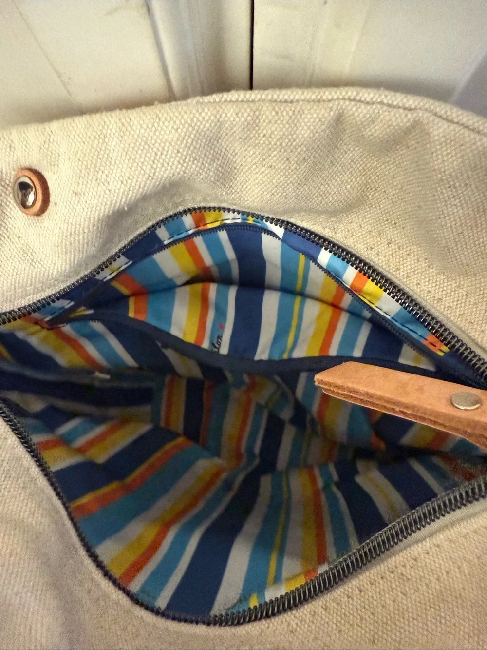 Brighton Cream Canvas Crossbody Bag with Multicolor Embroidered Butterfly